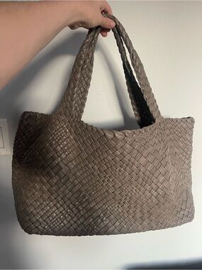 FALOR Grey Large Handwoven Genuine Leather Tote
